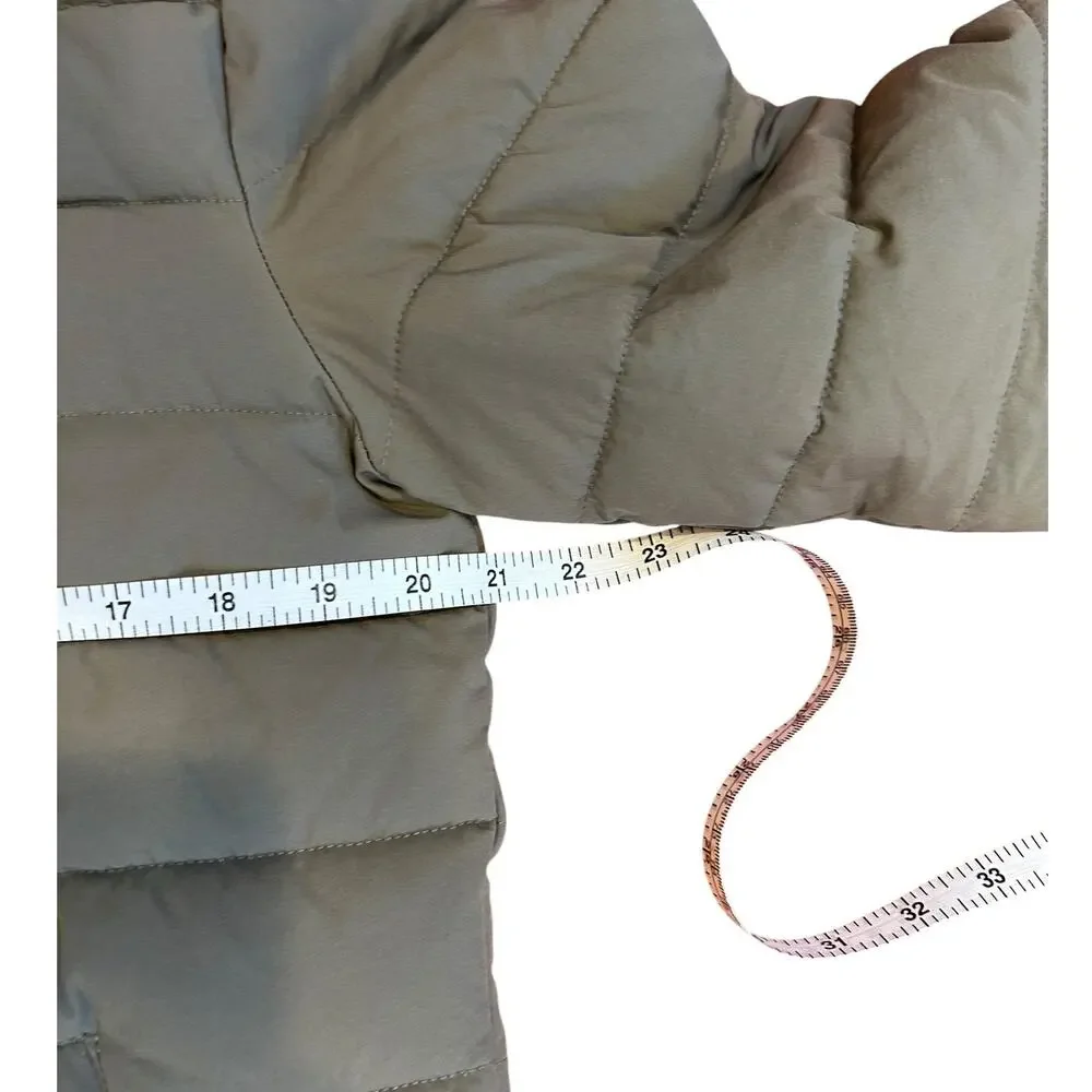ZARA Light Brown Long Sleeve Full Zip Hooded Puffer Jacket Women's Size Small